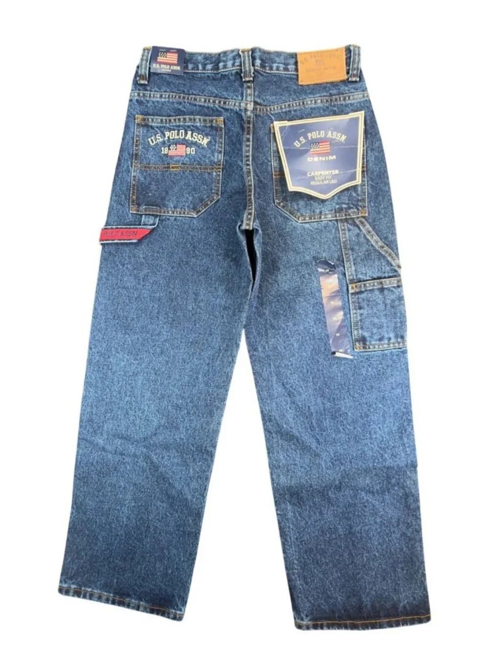 U.S. Polo Assn Carpenter Jeans Boys 14 Blue Cotton Easy Fit Utility NWT